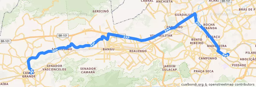 Mapa del recorrido Ônibus SV 790 - Campo Grande → Cascadura de la línea  en Rio de Janeiro.