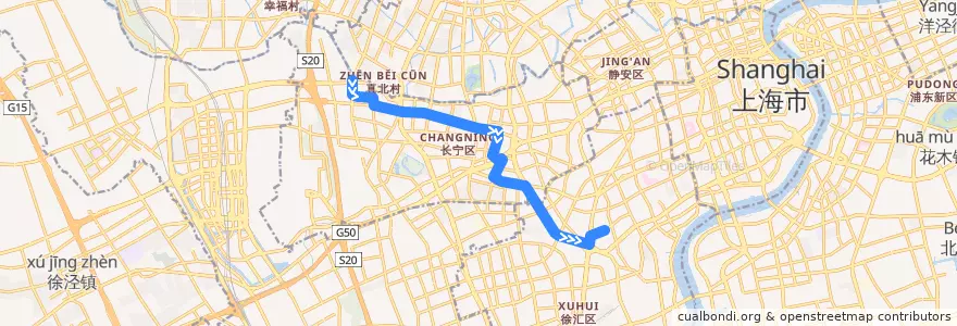 Mapa del recorrido 808路 双河路金鼎路-上海体育馆 de la línea  en Xangai.