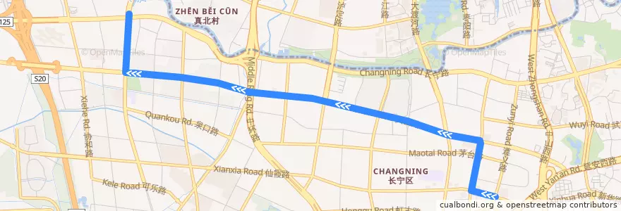 Mapa del recorrido 808路 上海体育馆-双河路金鼎路 de la línea  en Changning.