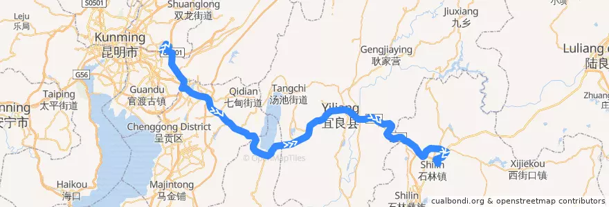 Mapa del recorrido Bus from Kunming to Shilin Stone Forest de la línea  en 昆明市.