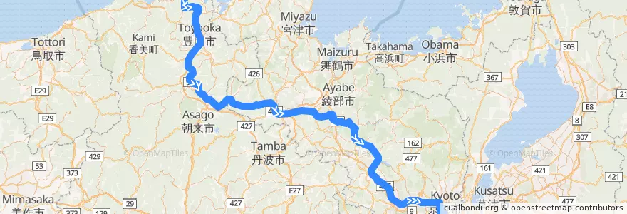 Mapa del recorrido きのさき: => 京都 de la línea  en اليابان.
