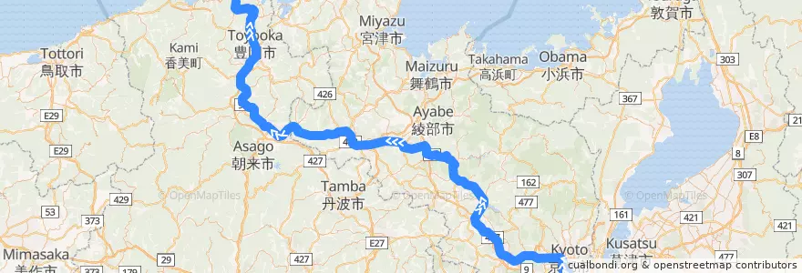 Mapa del recorrido きのさき: 京都 => de la línea  en 日本.