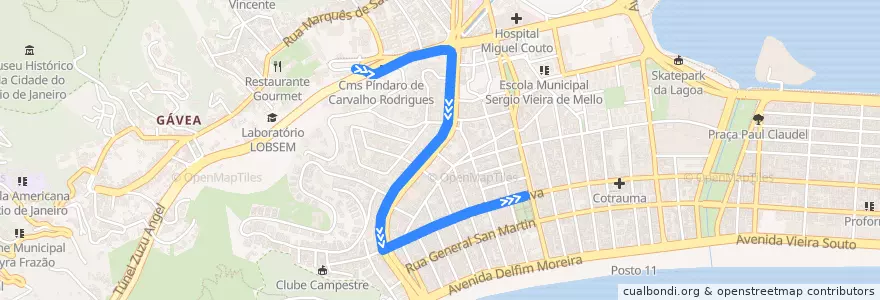 Mapa del recorrido Metrô na Superfície - Gávea → Antero de Quental de la línea  en Rio de Janeiro.