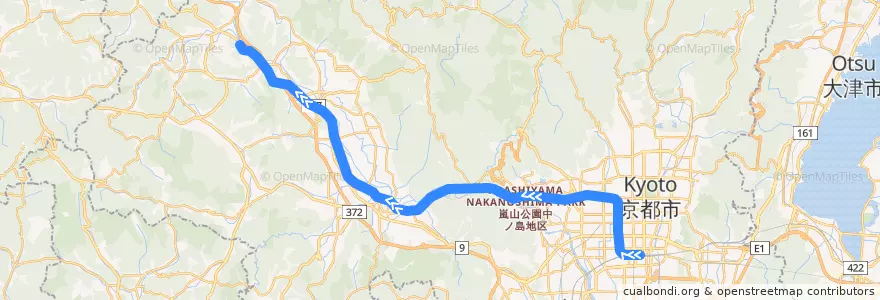 Mapa del recorrido 嵯峨野線 de la línea  en 교토부.
