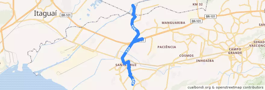 Mapa del recorrido Ônibus 807 - Santa Cruz → Jesuítas de la línea  en Río de Janeiro.