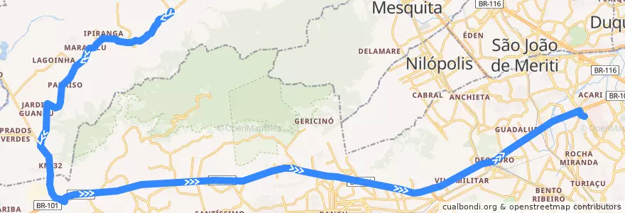 Mapa del recorrido Ônibus 713B - Cabuçu → Coelho Neto de la línea  en Região Geográfica Imediata do Rio de Janeiro.