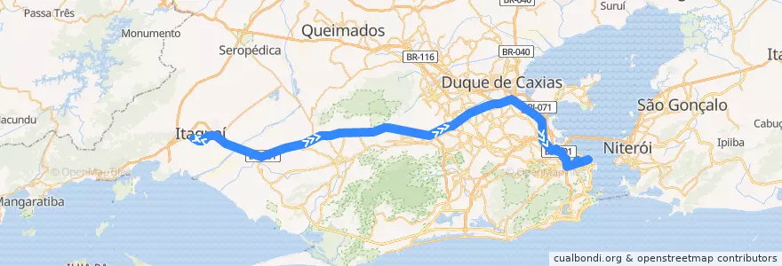 Mapa del recorrido Ônibus 112B - Itaguaí → Central de la línea  en Río de Janeiro.