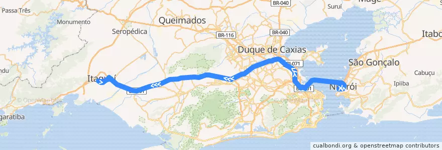 Mapa del recorrido Ônibus 113D - Niterói → Itaguaí de la línea  en Região Geográfica Imediata do Rio de Janeiro.