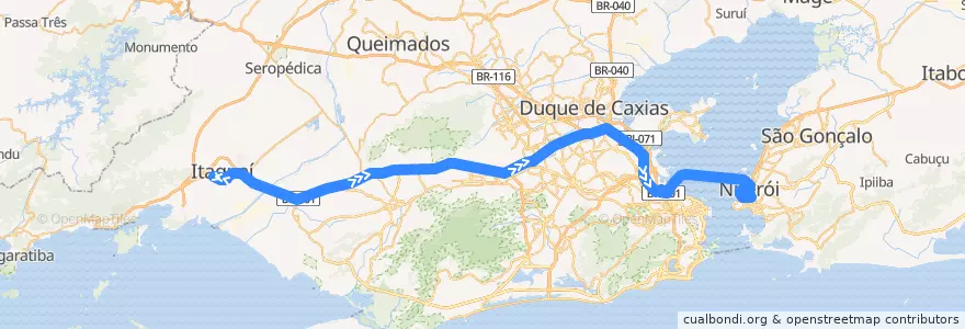 Mapa del recorrido Ônibus 113D - Itaguaí → Niterói de la línea  en Região Geográfica Imediata do Rio de Janeiro.