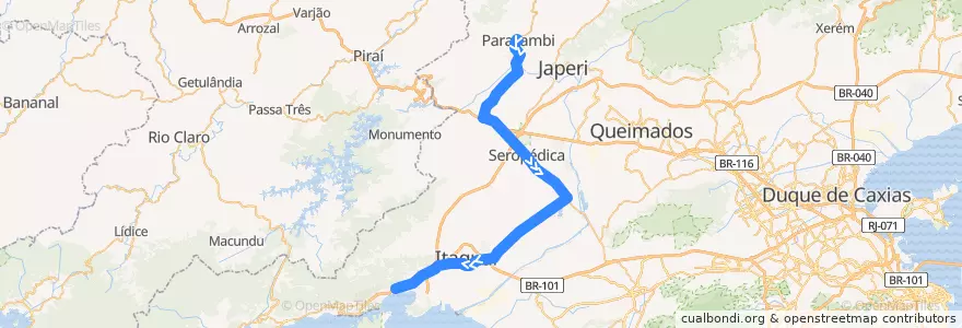 Mapa del recorrido Ônibus 434S - Paracambi → Vila Geni de la línea  en Região Geográfica Imediata do Rio de Janeiro.