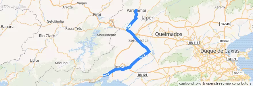 Mapa del recorrido Ônibus 434S - Vila Geni → Paracambi de la línea  en Região Geográfica Imediata do Rio de Janeiro.