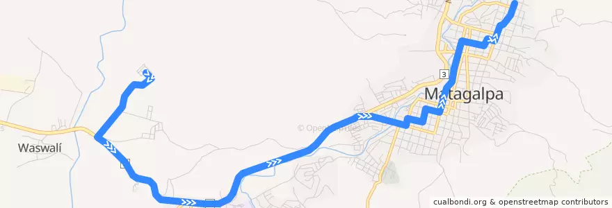 Mapa del recorrido Ruta 7: Barrio Habitad -> Mercado Guanuca de la línea  en Matagalpa (Municipio).