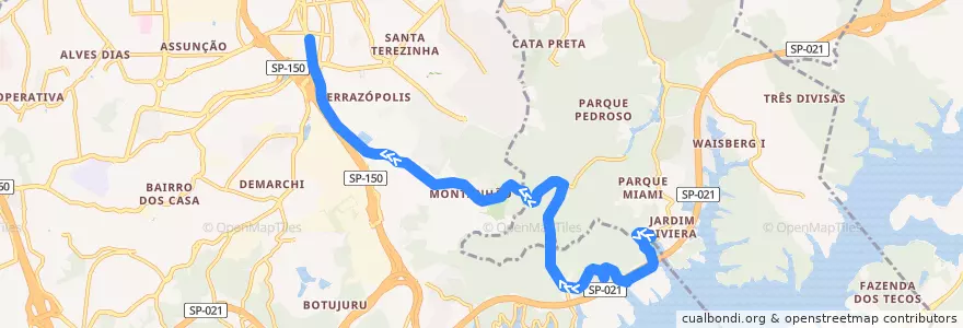 Mapa del recorrido 26: Baraldi => Ferrazópolis de la línea  en Região Metropolitana de São Paulo.