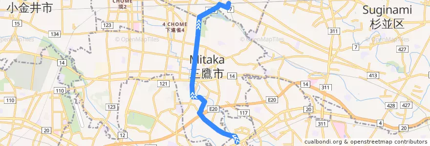 Mapa del recorrido Bus 吉03 仙川-> 吉祥寺駅中央口 de la línea  en Tokio.
