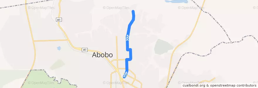 Mapa del recorrido gbaka: Abobo Gare d'Akeïkoi → Akeïkoi Village de la línea  en Abobo.