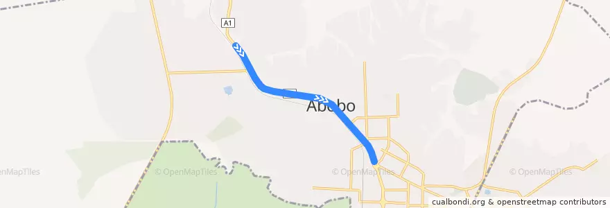 Mapa del recorrido gbaka: Abobo PK 18 → Abobo Gare Mairie de la línea  en Abobo.