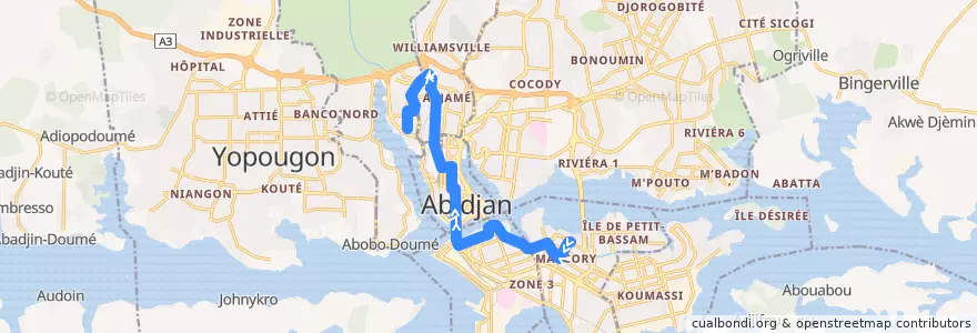 Mapa del recorrido bus 04: Gare Marcory → Attécoubé de la línea  en Abidjan.