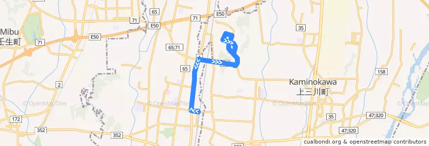 Mapa del recorrido ゆうがおバス 石橋駅⇒ゆうきが丘循環 de la línea  en Тотиги.