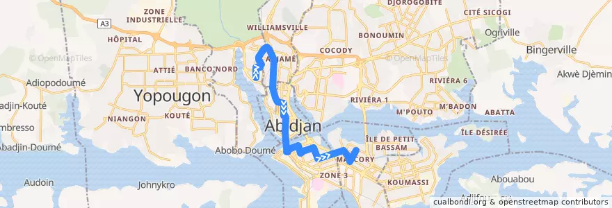 Mapa del recorrido bus 04 : Attécoubé → Gare Marcory de la línea  en Abiyán.