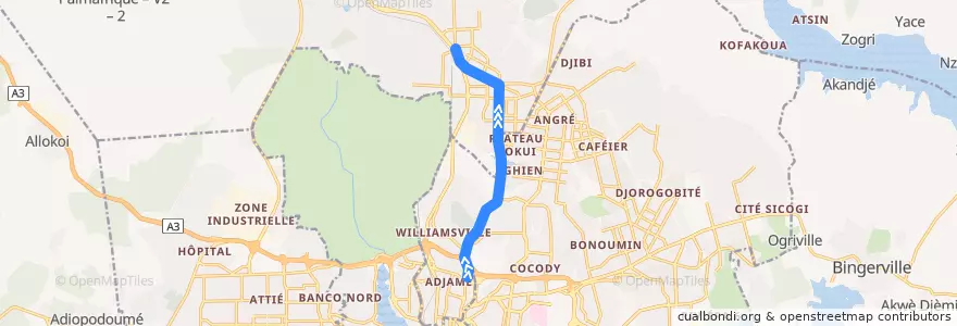 Mapa del recorrido bus 79 : Adjamé Liberté → Gendarmerie Abobo de la línea  en Abidjan.