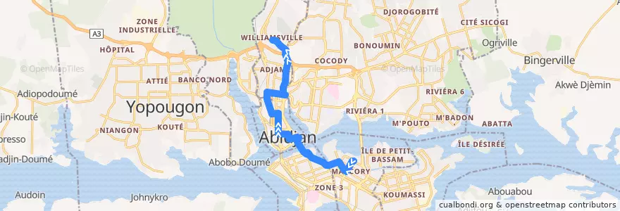 Mapa del recorrido bus 14: Gare Marcory - Gare Williamsville de la línea  en Abidjan.