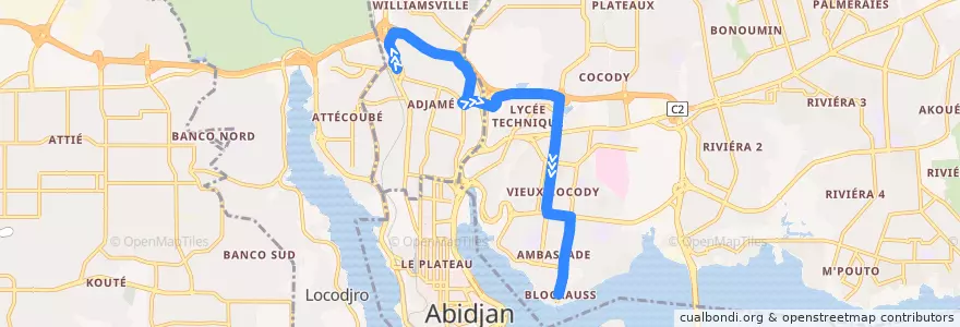 Mapa del recorrido bus 64 : Gare Nord → Blockauss de la línea  en Abidjan.
