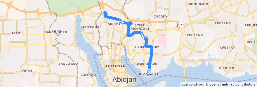 Mapa del recorrido bus 64 : Blockauss → Gare Nord de la línea  en 아비장.