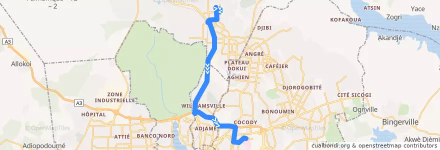 Mapa del recorrido bus 49 : Abobo Sogefiha → Campus Cocody de la línea  en Abidjan.
