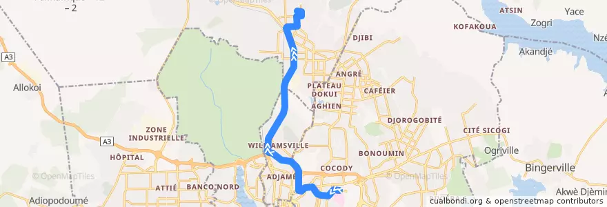 Mapa del recorrido bus 49 : Gare Campus Cocody → Abobo Sogefiha de la línea  en Abidjan.