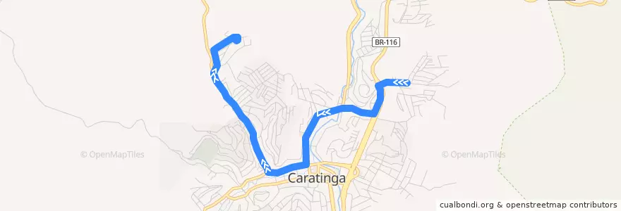 Mapa del recorrido U08 - Esplanada/Habitacional de la línea  en Caratinga.