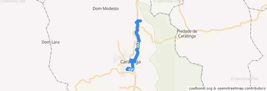 Mapa del recorrido U05 - Limoeiro/Bairro das Graças de la línea  en Caratinga.