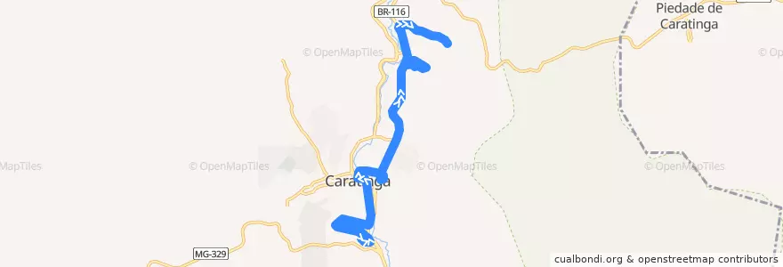Mapa del recorrido U02 - Aparecida/Zacarias até Seminário de la línea  en Caratinga.