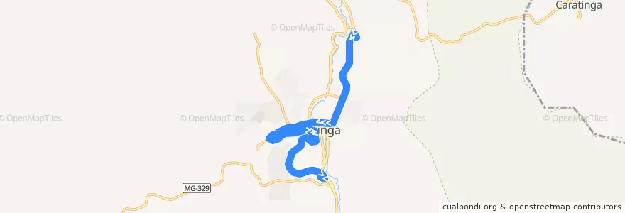 Mapa del recorrido U02 - Zacarias/Aparecida de la línea  en Caratinga.