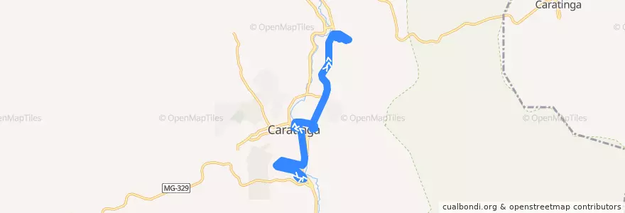 Mapa del recorrido U02 - Aparecida/Zacarias de la línea  en Caratinga.
