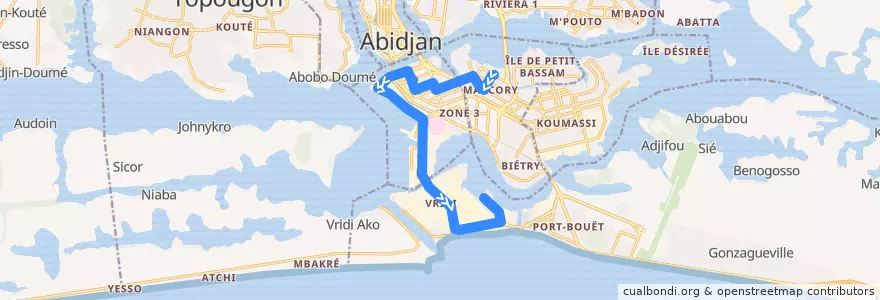 Mapa del recorrido bus 07 : Gare Marcory → Terminus Cité Vridi de la línea  en Abidjan.