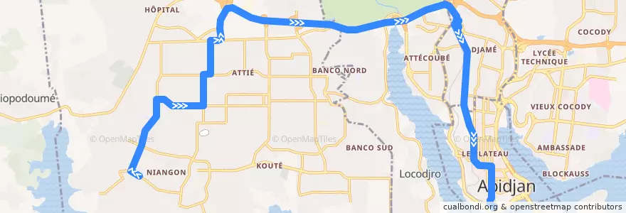 Mapa del recorrido bus 39 : Niangon Sud à droite → Gare Sud de la línea  en Abican.