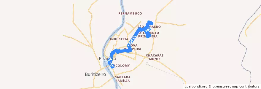 Mapa del recorrido São Geraldo de la línea  en Pirapora.