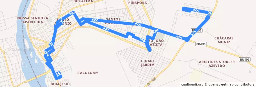 Mapa del recorrido Santos Dumont de la línea  en Pirapora.