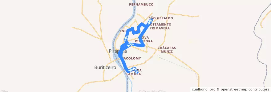 Mapa del recorrido Circular A de la línea  en Pirapora.