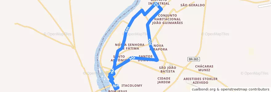 Mapa del recorrido Pio XII de la línea  en Pirapora.