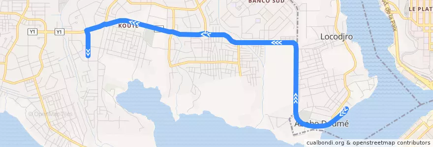 Mapa del recorrido bus 42 : Abobo Doumé→ Yopougon Sideci de la línea  en Yopougon.