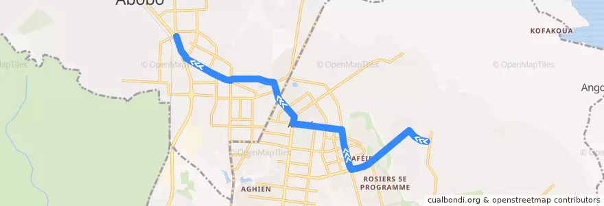 Mapa del recorrido bus 611 : CHU Angré → Gendarmerie Abobo de la línea  en آبیجان.