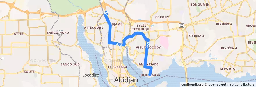 Mapa del recorrido bus 84 : Gare Nord → Blockauss de la línea  en Abidjan.