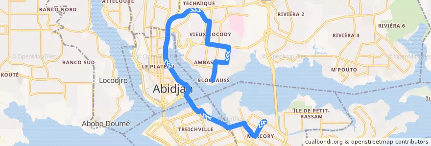 Mapa del recorrido bus 94 : Gare Marcory → Blockauss de la línea  en Abiyán.