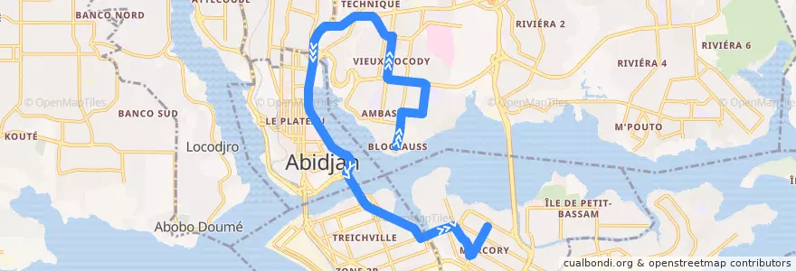 Mapa del recorrido bus 94 : Blockauss → Gare Marcory de la línea  en Abidjan.
