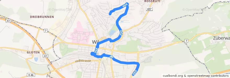 Mapa del recorrido Bus 703: Wil, Reuttistrasse => Wil, Oelberg de la línea  en Wil (SG).