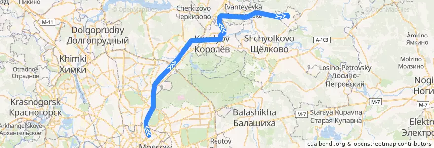 Mapa del recorrido Москва — Фрязино de la línea  en Центральный федеральный округ.