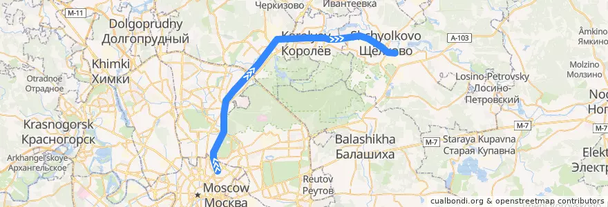 Mapa del recorrido Москва — Щёлково de la línea  en Distrito federal Central.