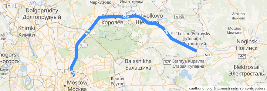 Mapa del recorrido Москва — Монино de la línea  en Distretto Federale Centrale.