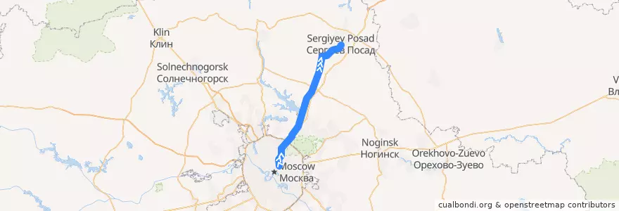 Mapa del recorrido Москва — Сергиев Посад de la línea  en Óblast de Moscú.